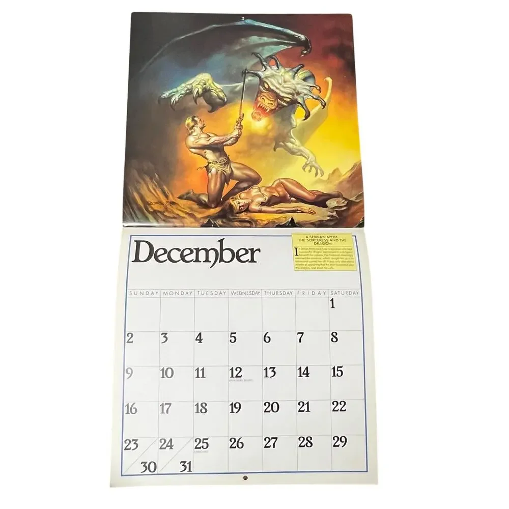 Vintage 1990 Boris Vallejo Mythology Calendar Unused same dates again in 2029
